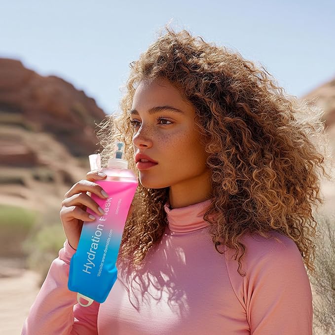 WILDREEDS 250ml Soft Flask, TPU Collapsible Soft Water Bottle for Hydration Pack, Running Vest, Folding Water Bottle for Hiking Cycling Climbing-1Pcs, Pink to Blue