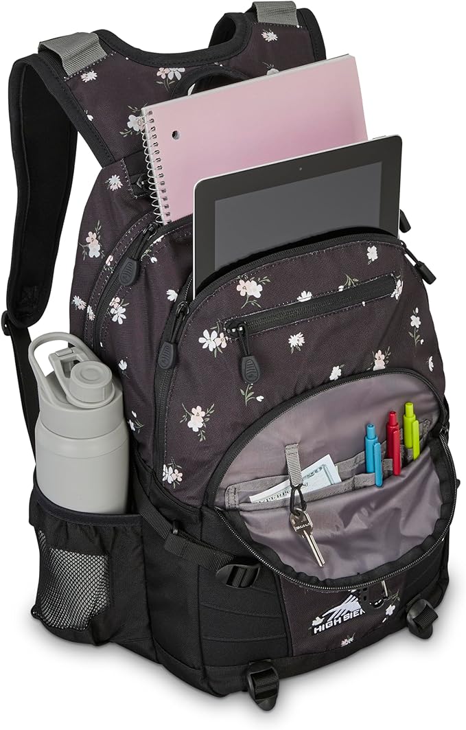 High Sierra Loop-Backpack, School, Travel, or Work Bookbag with tablet-sleeve, Floral/Black, One Size