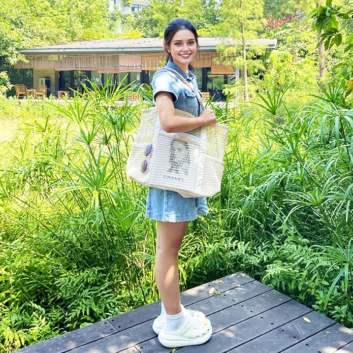 Mesh Beach Bag for Women, Casual Hobo Bags Large Beach Tote for Pool Travel Cruise Vacation Essentials