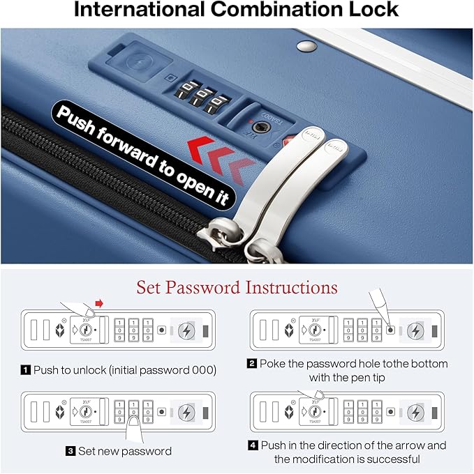 mixi Large Checked Luggage with Cup Phone Holder and Charger Hard Shell Suitcases with Spinner Wheels, 24 Inch Sapphire Blue