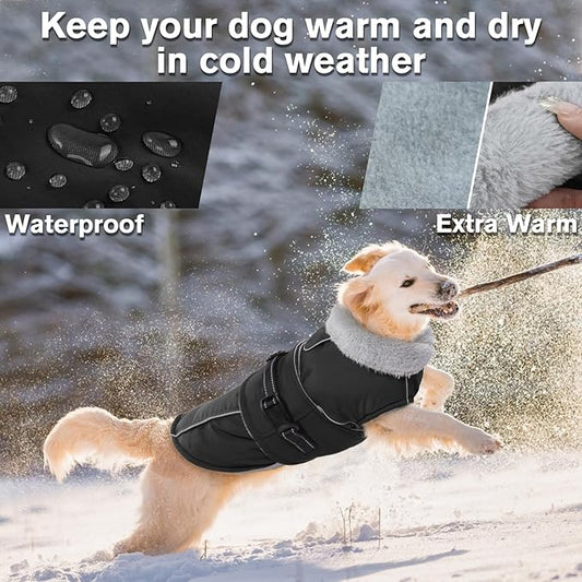 Lelepet Warm Dog Coats for Small Dogs Waterproof Dog Jacket Reflective Pet Fleece Vest Windproof Cold Weather Coats with Adjustable Buckle & Leash Hole, Black, S