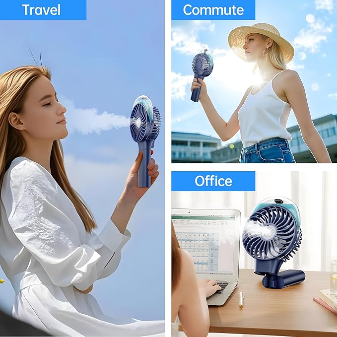 PANERGY Handheld Misting Fan – Rechargeable Battery Operated,Handheld Personal Fan with Mist Spray, Electric Hand Fans, 180° Foldable Mister Fans for Travel, Camping, Disney, Concerts, Office(Blue)