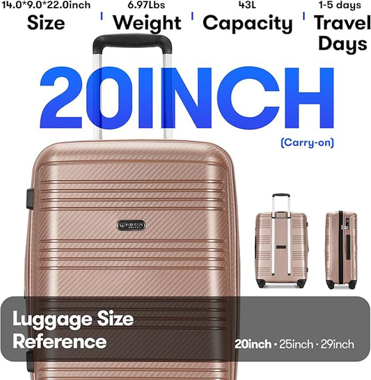 GinzaTravel 20 Inch Carry on Luggage 22x14x9 Airline Approved Hardside Suitcase with Spinner Wheels TSA Lock, 20-Inch, Rose Gold