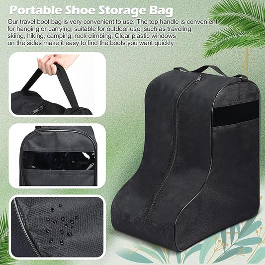 4 Pcs Boot Bags for Cowboy Boots Portable Storage Bag for Travel Long Tube Shoes Bags Men Tall Shoe with Handle for Home (Black)
