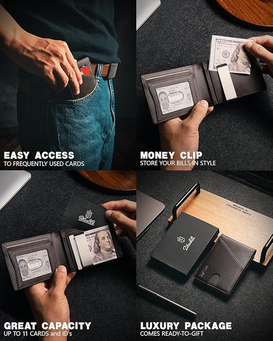 Zitahli Wallet for Men - with Money Clip Slim Leather Slots Credit Card Holder RFID Blocking Bifold Minimalist Wallets with Gift Box