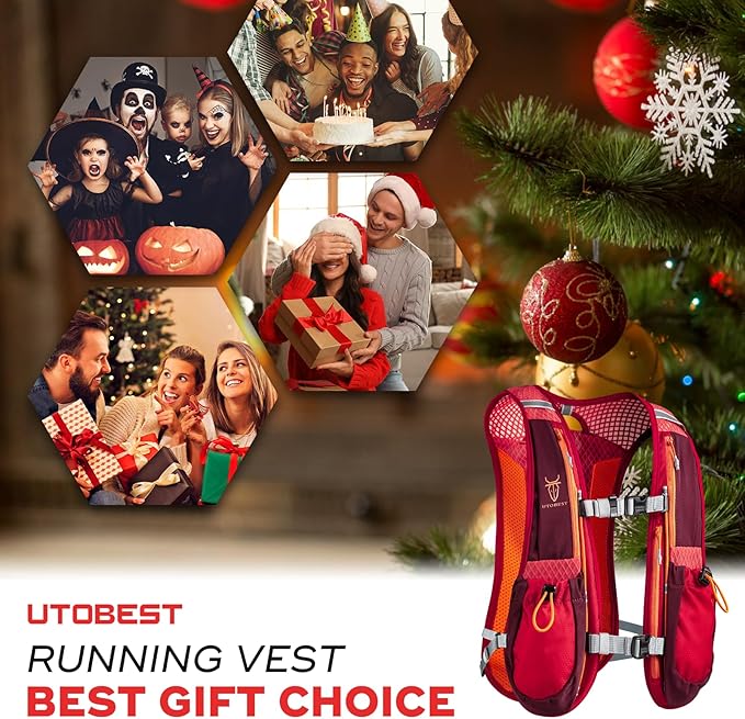 Running Vest, 5L Hydration Vest Lightweight, Breathable and Sweatproof Running Backpack, Adjustable Running Hydration Vest for Trail Running Marathon Race Jogging Cycling