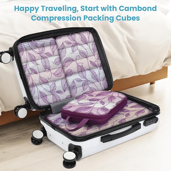 Cambond Compression Packing Cubes for Travel Women - Travel Bags Luggage Organizers Travel Essentials Compression Cubes for Travel Carry on Suitcases Organizer
