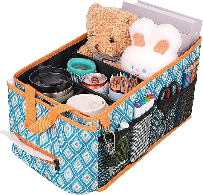 HEYSKAY Car Seat Organizer with Cup Holders, Automotive Seat Back Organizer and Storage with Adjustable Dividers, Book & Toy Organizer for Car and Office