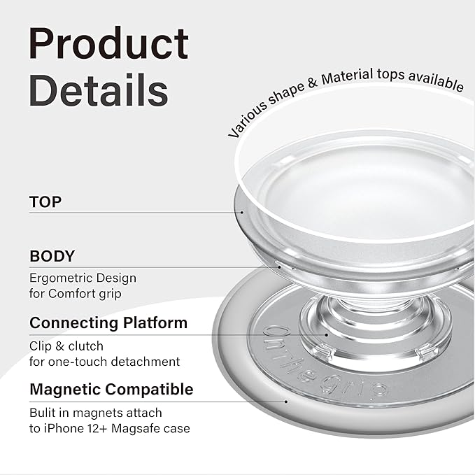 Oval Magnetic Phone Grip – MagSafe Compatible, Translucent Design, Slim and Lightweight, Grip and Stand for iPhone (Blue)