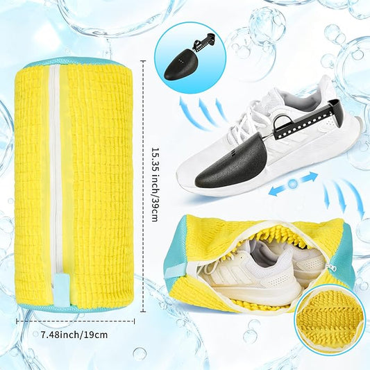 (2-Pack) Shoe Washing Machine Bag with 4 Shoe Trees, Sneaker Laundry Bags for Washer & Dryer, 360° Protective Mesh Shoe Cleaning Bag with Self-Locking Zipper and Safely Wash Shoes in Washing Machine.