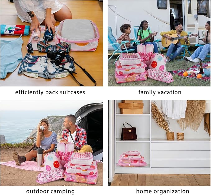 6 Pcs Compression Packing Cubes, Packing Cubes for Travel, Waterproof Luggage Organizer Bags Set, Cute Packaging Cubes for Women Kids Backpack Carry-Ons