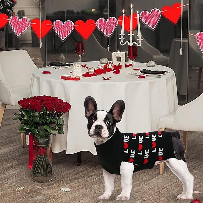 GOYOSWA Valentines Dog Sweater, Dog Valentines Clothes Outfit Knitted Sweaters for Small Medium Large Dogs Pets (Black Love, Medium)