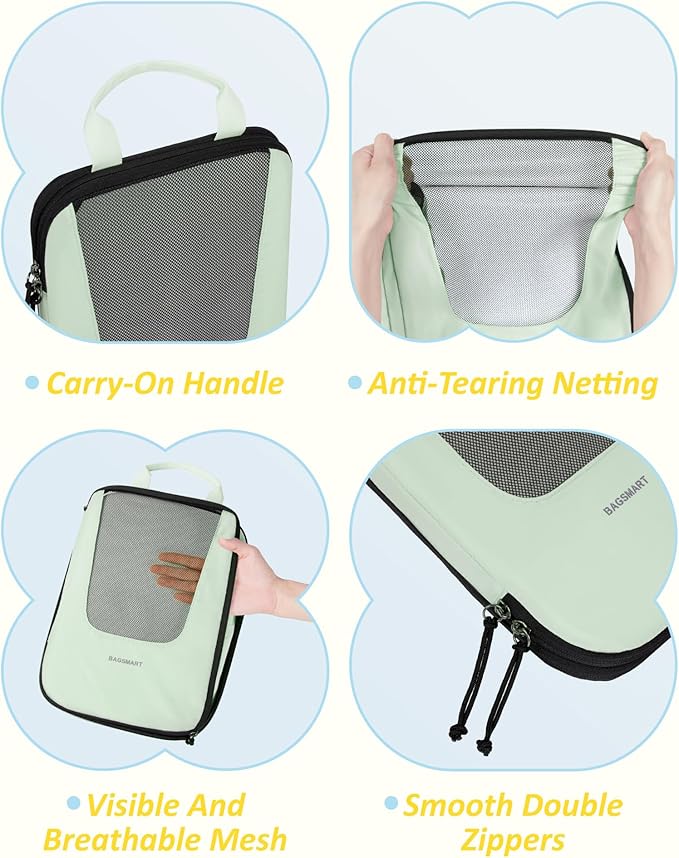 BAGSMART Compression Packing Cubes for Travel, 6 Set/5 Set/4 Set, Compression Suitcase Organizer Bags Set for Suitcases Travel Essentials, Lightweight Packing Organizers