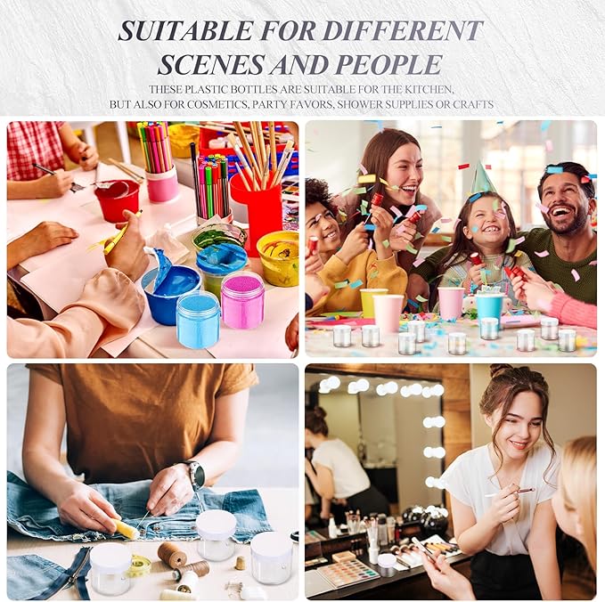 SATINIOR 36 Pieces 4 oz Plastic Jars with Lids Wide Mouth Airtight Reusable Container Acrylic Cosmetic Small Jars for Lotions Ointments Travel Toiletries Creams Make up Storage(White)