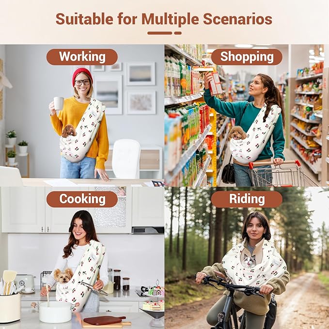 Dog Carrier Sling,Indoor Comfort Adjustable Cat Sling Carrier,with Front Pocket and Seat Belt Dog Carriers for Small Dogs Machine Washable,Suitable for Family Outdoor Use (Large, Cherry)