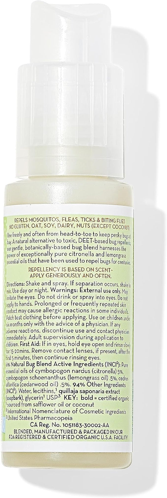 California Baby Natural Bug Repellent Spray | Citronella Bug Spray | DEET-Free | Repels Mosquitoes + Bugs | Allergy Friendly | Great Smell | Baby & Adult Insect Repellent Spray | 59 mL / 2 oz.