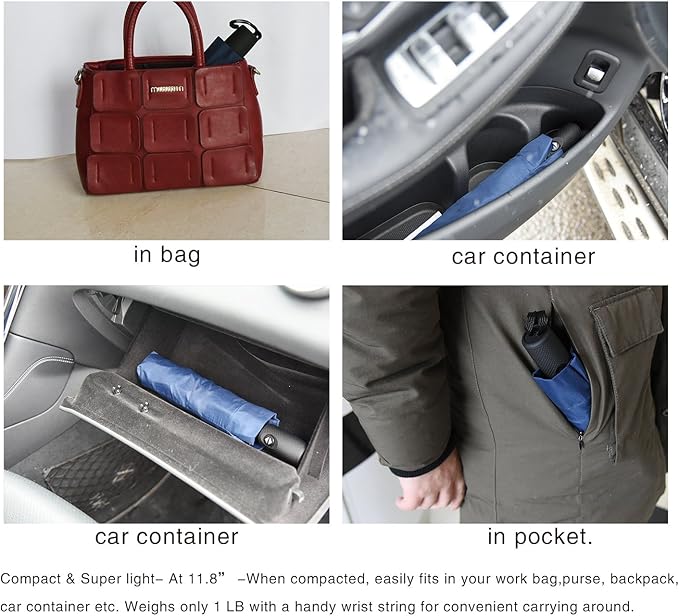 SIEPASA Two Packs Auto Open & Close Small Travel Umbrella Compact for Backpack-Umbrellas for Rain, Windproof Lightweight Strong Mini Portable Umbrellas for Men and Women.& Black, 2 Pack