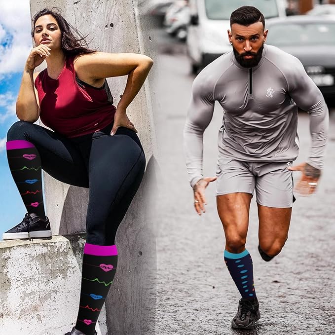 3 Pack Plus Size Compression Socks for Women & Men, Extra Wide Calf Knee High Stockings for Circulation Support