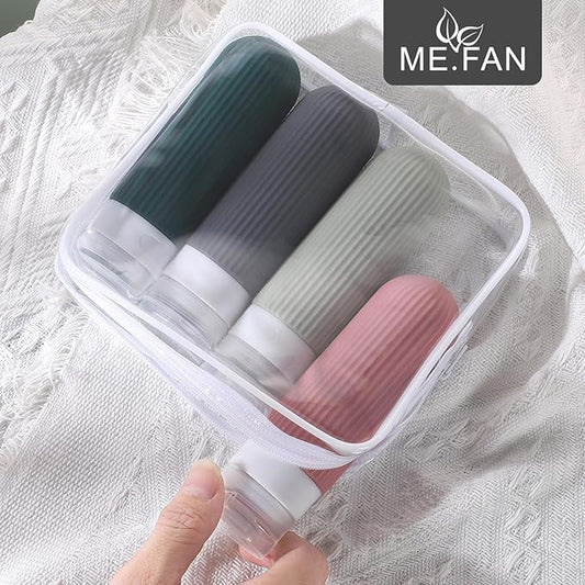 ME.FAN Travel Bottles for Toiletries, TSA Approved 3oz Silicone Journey Size Containers, Portable Split Bottle for Conditioner, Shampoo, Lotion- 4 Pack Morandi