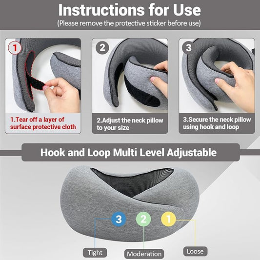 Outney™ Travel Pillow for Airplanes 2025 Veritable Chin Support Travel Neck Pillow 100% Pure Memory Foam Full Neck Surround Pillows for Traveling Flight Sleeping Portable Travel Essentials (Navy Blue)