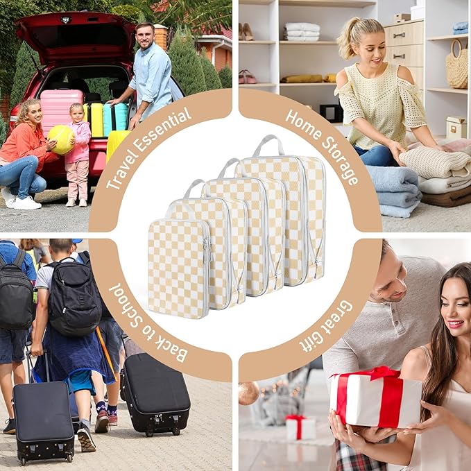 4-Piece Packing Cube Set - Lightweight Luggage Organizers for Travel, Vacation and Suitcases - Durable Accessories with Compression