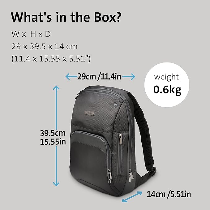 Kensington Triple Trek Slim Laptop Backpack for MacBooks, Chromebooks, Tablets & Ultrabooks up to 13-Inch-14-Inch (K62591AM), Black