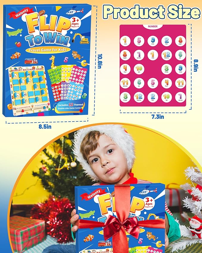 Matching Memory Game for Kids Ages 3-5 4-8, Board Games for 4-6, Car Airplane Camping Travel Toys Games Activities for 3-5 4-8, Toddler Kid Road Trip Essentials, Birthday Gifts for Kids Boys Girls