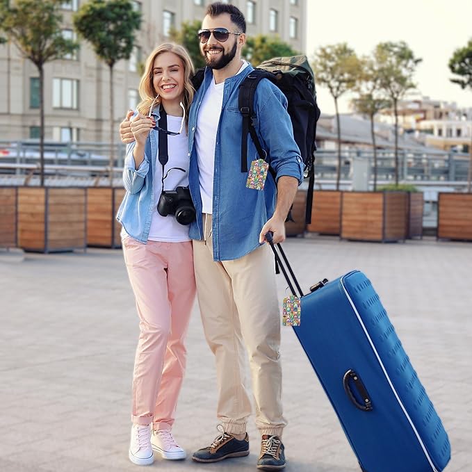 Cute Dog Luggage Tag for Suitcase 2 Pcs Unique Leather Suitcase Tags with Full Privacy Cover Stainless Steel Loop for Women Men Travel Baggage Bag Backpack