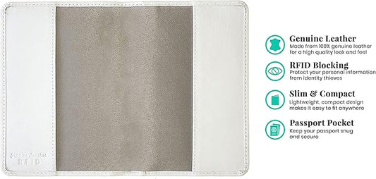 Personalized Monogrammed White Leather RFID Passport Cover Holder and 2 Luggage Tags