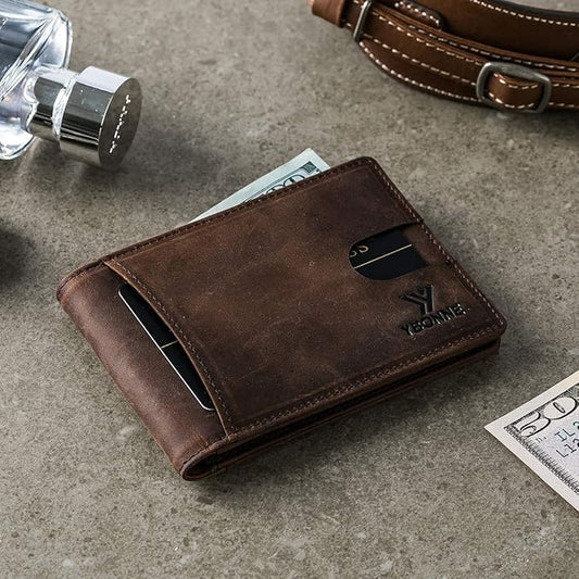 YBONNE Functional Compact RFID Blocking Bifold Wallet for Men, Made of Finest Genuine Leather
