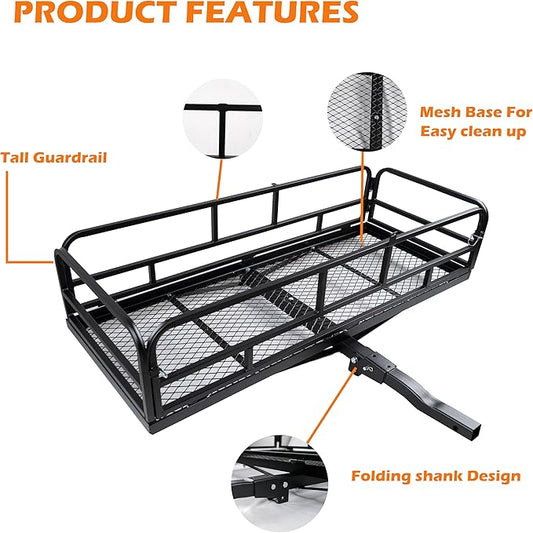 fouwick lugglage Basket 60x24x13 inches, Folds Flat, 600 Lbs Heavy Duty Hitch Cargo Basket Black,Luggage Storage (60x24x13 inch)