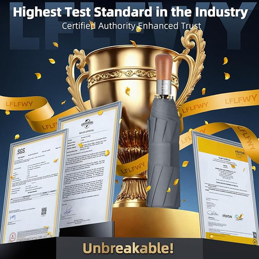 Umbrellas for Rain, 47" Large Windproof Travel Umbrella, Triple-Layer Vented Canopy, 10 Fiberglass Ribs, Auto Open Close Compact Umbrella, Wooden Handle, Heavy Duty for Commute, Gifts for Men & Women