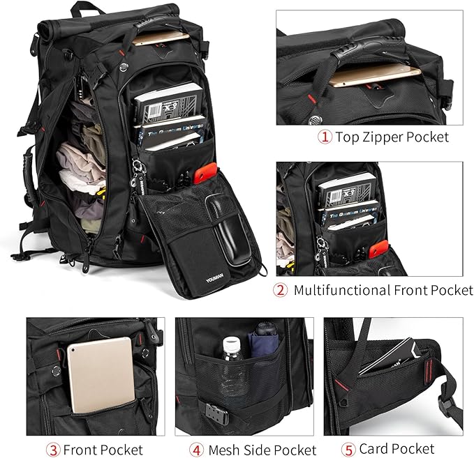 Travel Backpack Carry On Backpack Durable Convertible Duffle Bag Fit for 15.6 Inch Laptop for Men and Women hiking airplane shoes bag extendable three way uses multiple