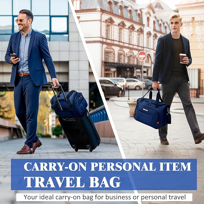 Underseat Carry On luggage Bag Airplanes Personal Item Bags Weekender Overnight Travel Tote Bag Shoulder Small Softside Carry on Luggage Travel Duffel Bags For Men Women -16 IN Navy Blue