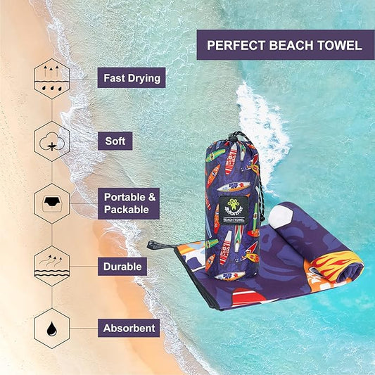 4Monster Microfiber Beach Towel Quick Dry,Super Absorbent Lightweight Travel Towel for Swimmers, Sand Free Camping Towel, Beach Towels for Pool,Swim,Water Sports,Yoga