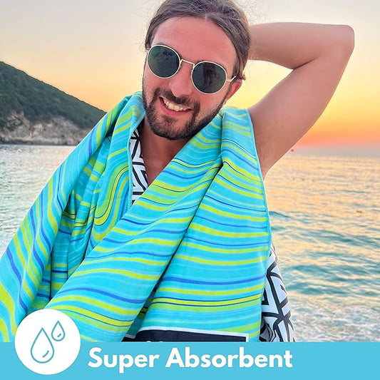ECCOSOPHY Microfiber Beach Towel - Sand Free Towels are Quick Dry, Light Weight, Super Absorbent - Perfect Pool, Travel, Cruise, Camping Essentials - Oversized Extra Large for Adults 71x35 in