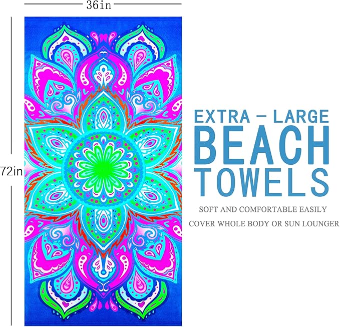 Genovega 2 Packs Oversized Beach Towel Set 36 x 72 in Large Big Pool Camping Swim Clearance Soft Towels Travel Essentials Accessories Must Haves Vacation Adult Gifts Women Men Necessities