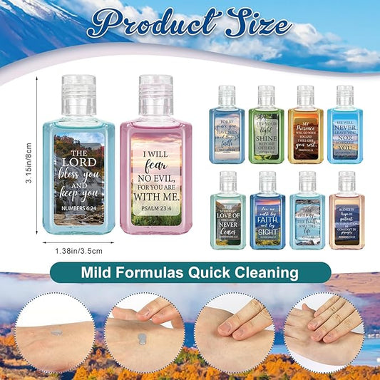 50 Pcs Christian Mini Hand Sanitizer Bulk Bible Verse Hand Sanitizer Religious Inspirational Favors 1fl oz Travel Size Hand Soap Gift for Pastor Church Prayer Christian Party Favors (Landscape)