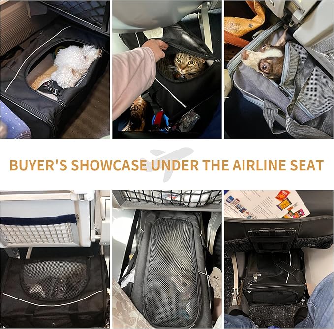 Petsfit Airline Approved Pet Carrier for Small Dogs & Cats, 19x9x12 TSA Approved Carrier, with Removable Dual-Sided Padding (2-Way Placement) - Fits Under Most Airplane Seats, Escape Proof (Black)