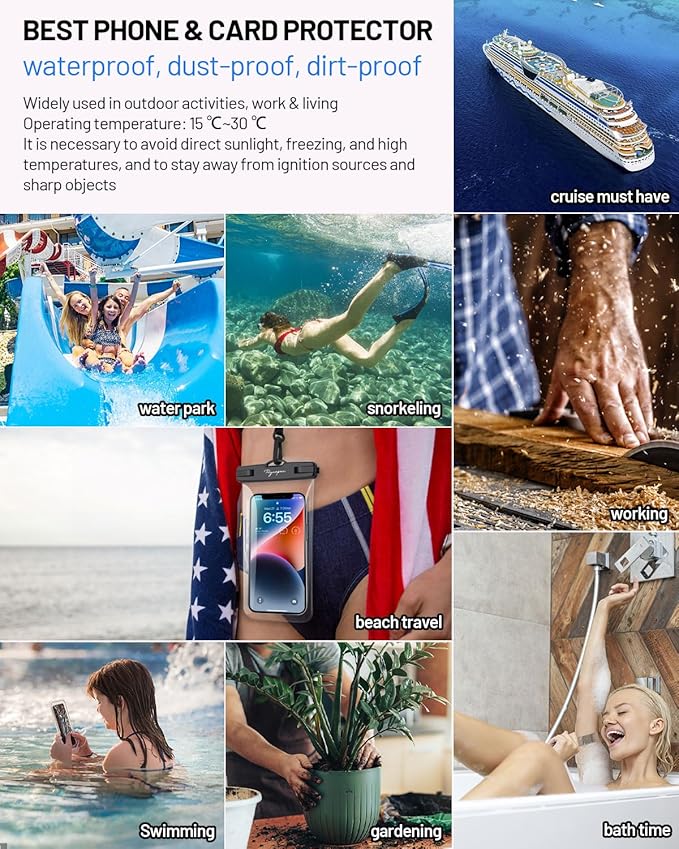 Waterproof Phone Pouch Bag - 7.5in Water Proof Cell Phone Case for Beach Travel Must Haves, Waterproof Phone Holder with Lanyard for iPhone 16 15 Pro Max Galaxy S24+ S23 Pixel 8a, Cruise Essentials