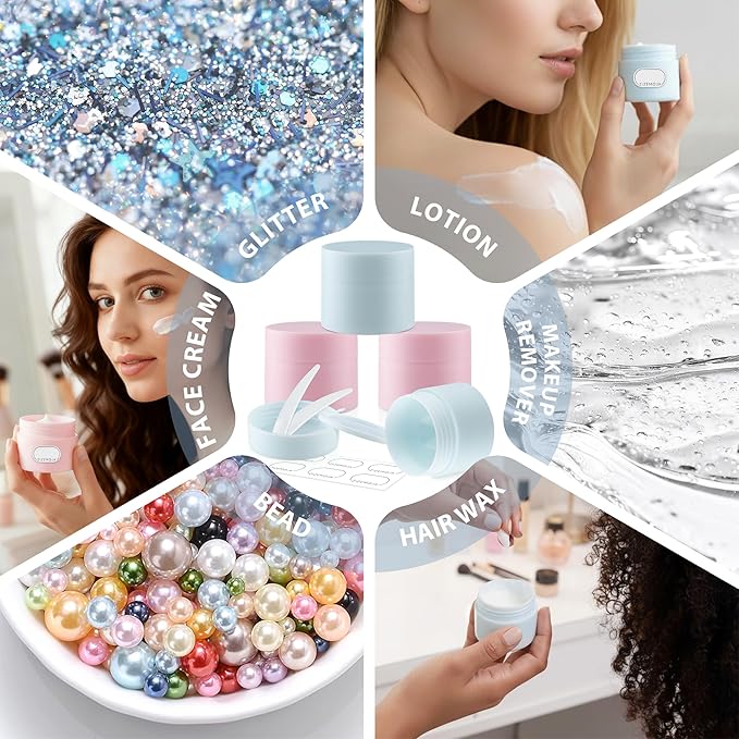 Travel Size Containers, Small Plastic Containers with Lids, 20 Gram Travel Container for Creams, Lotion, Toiletries, Makeup (2PCS Blue and 2PCS Pink Plastic Jars)
