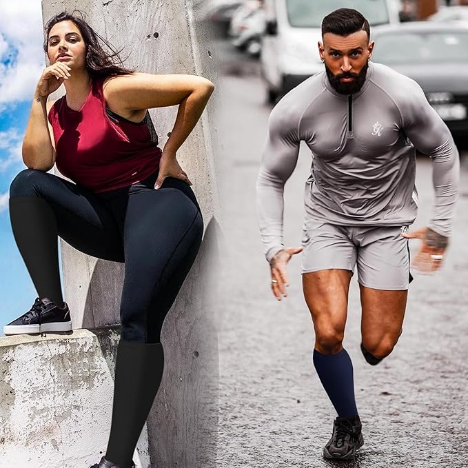 3 Pack Plus Size Compression Socks for Women & Men, Extra Wide Calf Knee High Stockings for Circulation Support