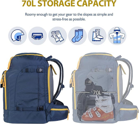 Unigear Ski Boot Bag Backpack for Helmet 50L/70L, Goggles, Gloves, Skis, Snowboard & Accessories