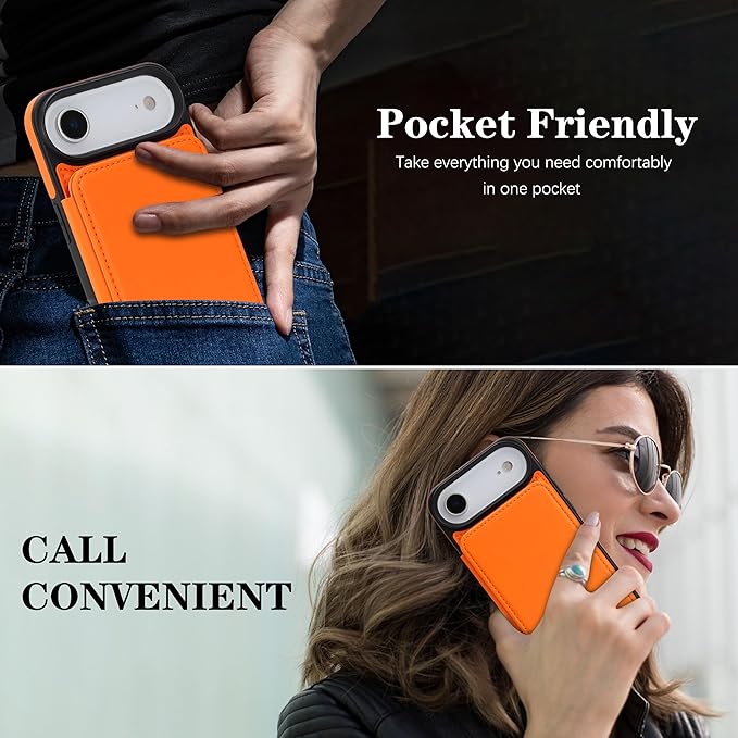 GUERNICA for iPhone 17 Air (6.7") Case Wallet with Card Holder, RFID Blocking Leather Protection, Shockproof Women Men Phone Case for iPhone Air, Orange