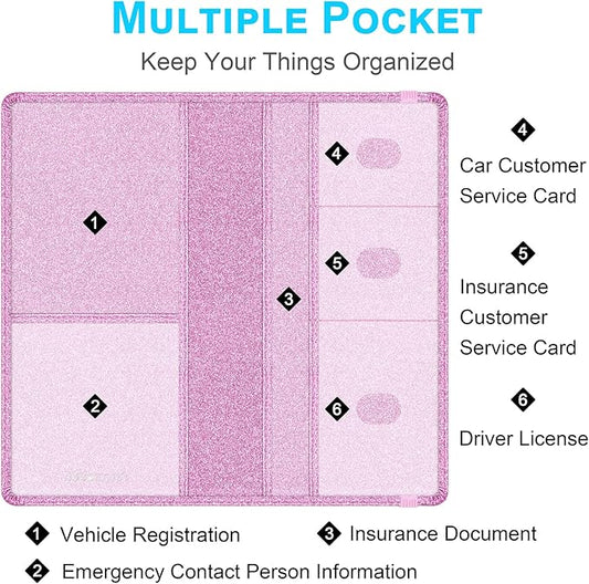 Wisdompro Car Document Holder Organiser, PU Leather Vehicle Insurance and Registration Holders Wallet Case for ID Card, Driving Licence, Key Contact Information Cards