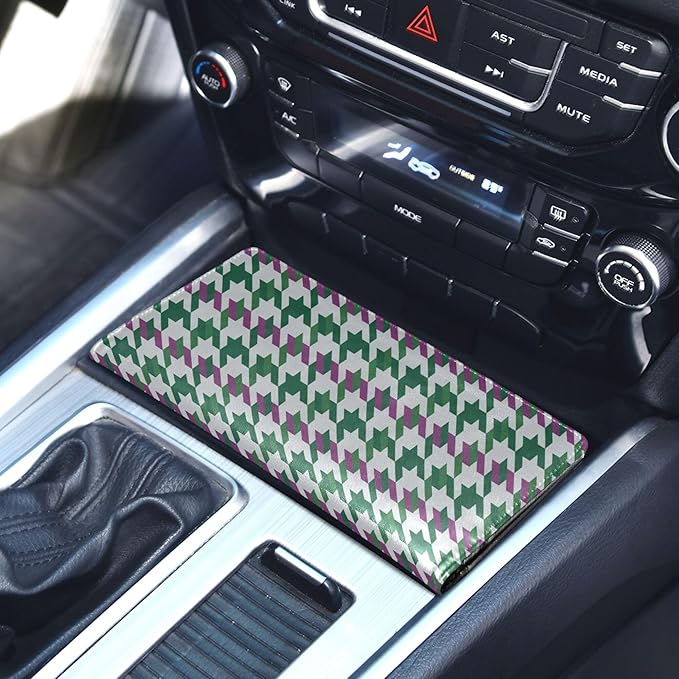 linqin Car Registration and Insurance Card Holder, Houndstooth Purple Green Glove Box Organizer Card Document Wallet