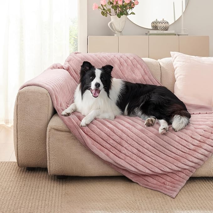 Waterproof Dog Blanket for Bed, Luxury Plush Washable Large Dogs Blankets for Furniture Protection, Super Soft Calming Pet Blanket for Indoors (Pink, 60"x80")