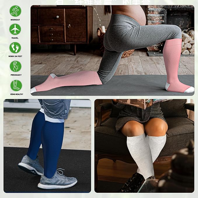LEVSOX Wide Calf Compression Socks for Women&Men Plus Size 15-20mmHg Knee High Large Support Stockings for Circulation