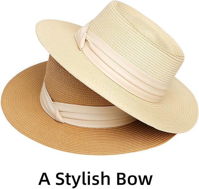Sun Hat - Foldable Straw Beach Sun Hat for Women UPF40+,Beige Strap Khaki