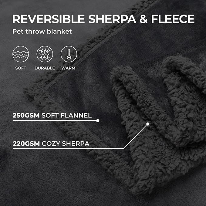 Luciphia Waterproof Pet Blankets, Liquid Pee Proof Dog Blanket for Sofa Bed Couch, Reversible Sherpa Fleece Furniture Protector Cover for Small Medium Large Dogs Cats, Black King Size(100" x 85")